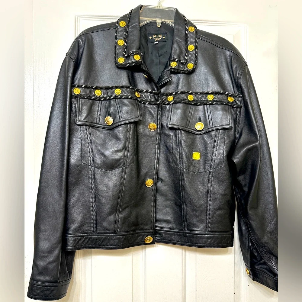 MCM Jacket Bomber Leather Black Rare Luxury Jacket Made In Italy Size large